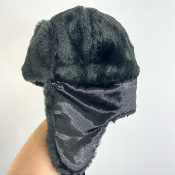 Y2K Canadian made black faux fur warm Yukon trapper winter ear flap hat 7 1/8 - Picture 4 of 13